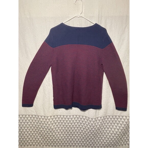 Talbots Sweater Womens Red Blue Striped Pullover Knit Cotton Blend Zipper Large - Picture 6 of 10